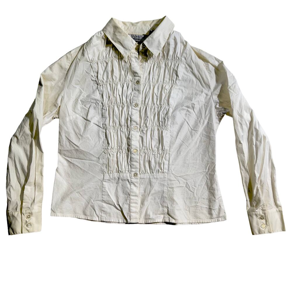 Style & Co Collection Button Shirt Ruched Woman 10P * PETITE* White Long Sleeve